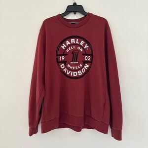 Harley Davidson Mens XL Slim Graphic Crewneck Sweatshirt Biker Motorcycle Skull